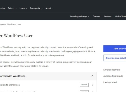 Screenshot of a course introduction on the WordPress learning resource.
